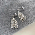 Two Way Shimmering Leaf Tassel Drop Earrings Copper Glass Pearl Light Luxury Jewelry