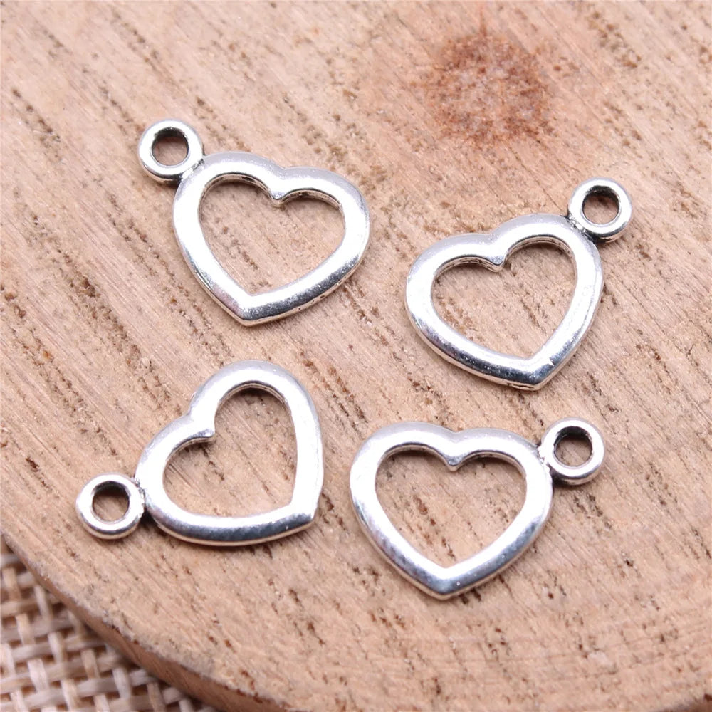 13x9mm 0.31g Antique Silver Zinc Alloy Hollow Heart Charm Pendant for Bracelet Necklace Making