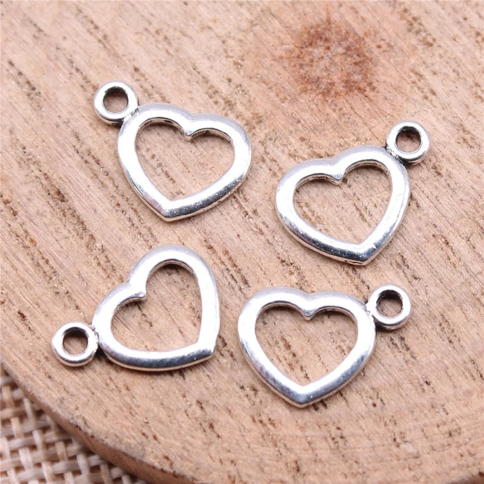 13x9mm 0.31g Antique Silver Zinc Alloy Hollow Heart Charm Pendant for Bracelet Necklace Making