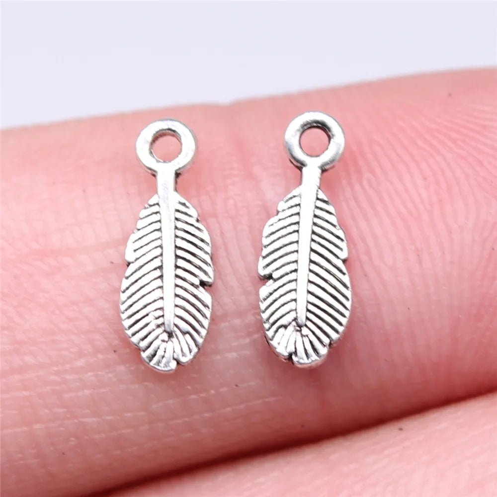 12x5mm 0.25g Antique Silver Zinc Alloy Feather Charm Pendant for DIY Flying Animal Jewelry Making
