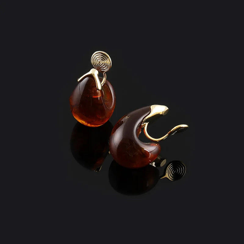 Vintage Brown Teardrop Swirl Alloy Stud & Clip On No Piercing Elegant Maillard Drop Earrings