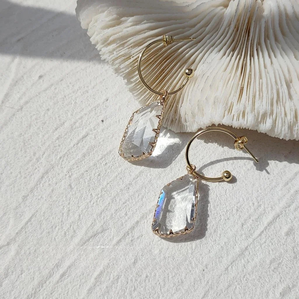 14K Gold Plated Irregular Transparent Crystal Drop Earrings Minimalist Geometric Style