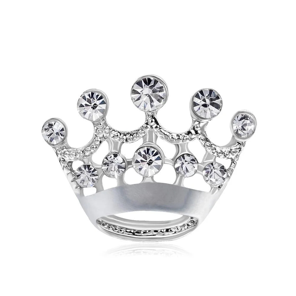 Elegant Silver Alloy Crown Rhinestone Brooch, Korean Fashion Small Lapel Pin Corsage Suit Accessory Gift