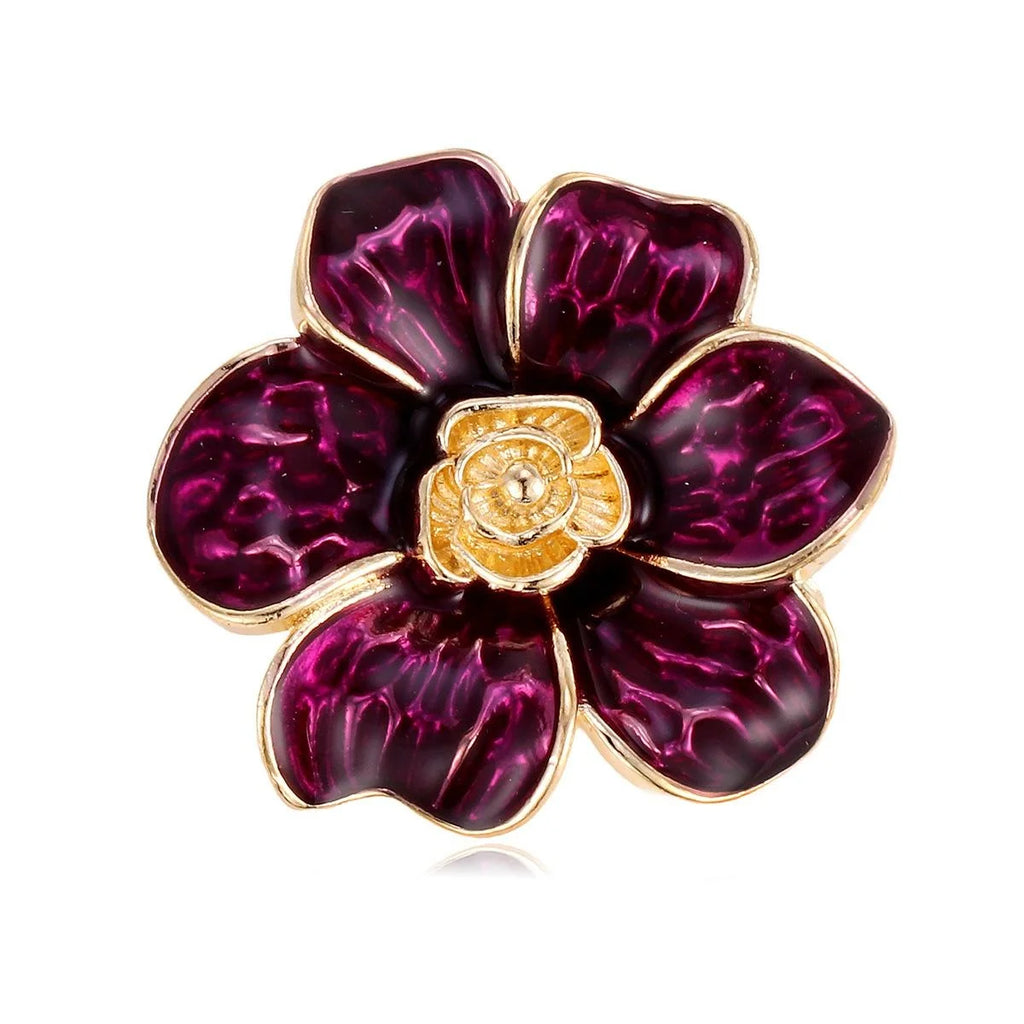 Elegant French Style Enamel Camellia Flower Brooch, Gold Tone Alloy Lapel Pin Corsage Suit Accessory Gift