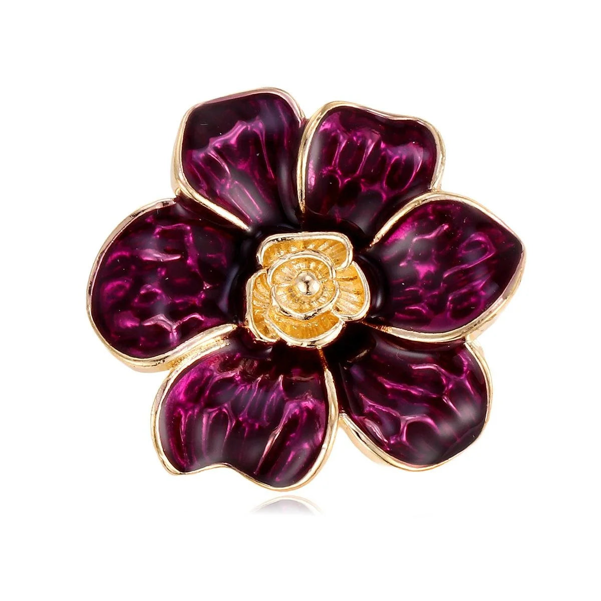 Elegant French Style Enamel Camellia Flower Brooch, Gold Tone Alloy Lapel Pin Corsage Suit Accessory Gift