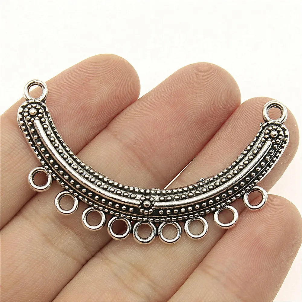 55x35mm 5.3g Antique Silver Zinc Alloy Curved Multi-Hole Connector Charm for DIY Necklace Making