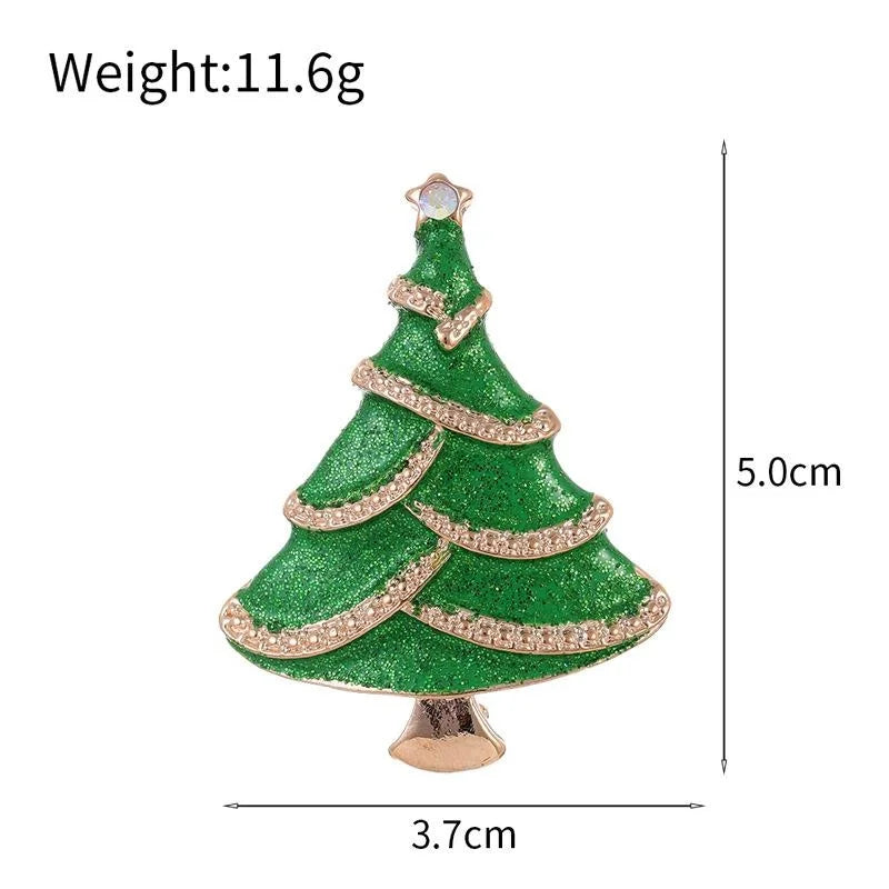 Elegant Green Enamel Christmas Tree Rhinestone Brooch, Festive Alloy Lapel Pin Suit Accessory Gift