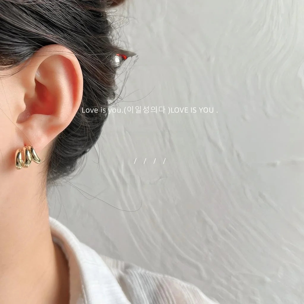 Luxury Geometric Copper 14K Plated Hoop Line Stud Earrings