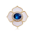 Elegant Camellia Flower Brooch With Mother Of Pearl Petals And Blue Rhinestone Center, Magnetic Lapel Pin Gift