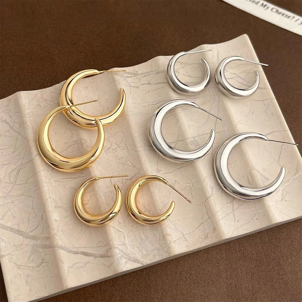 14K Gold Plated Copper Geometric Round Hoop Drop Earrings For Women Minimalist Office Jewelry