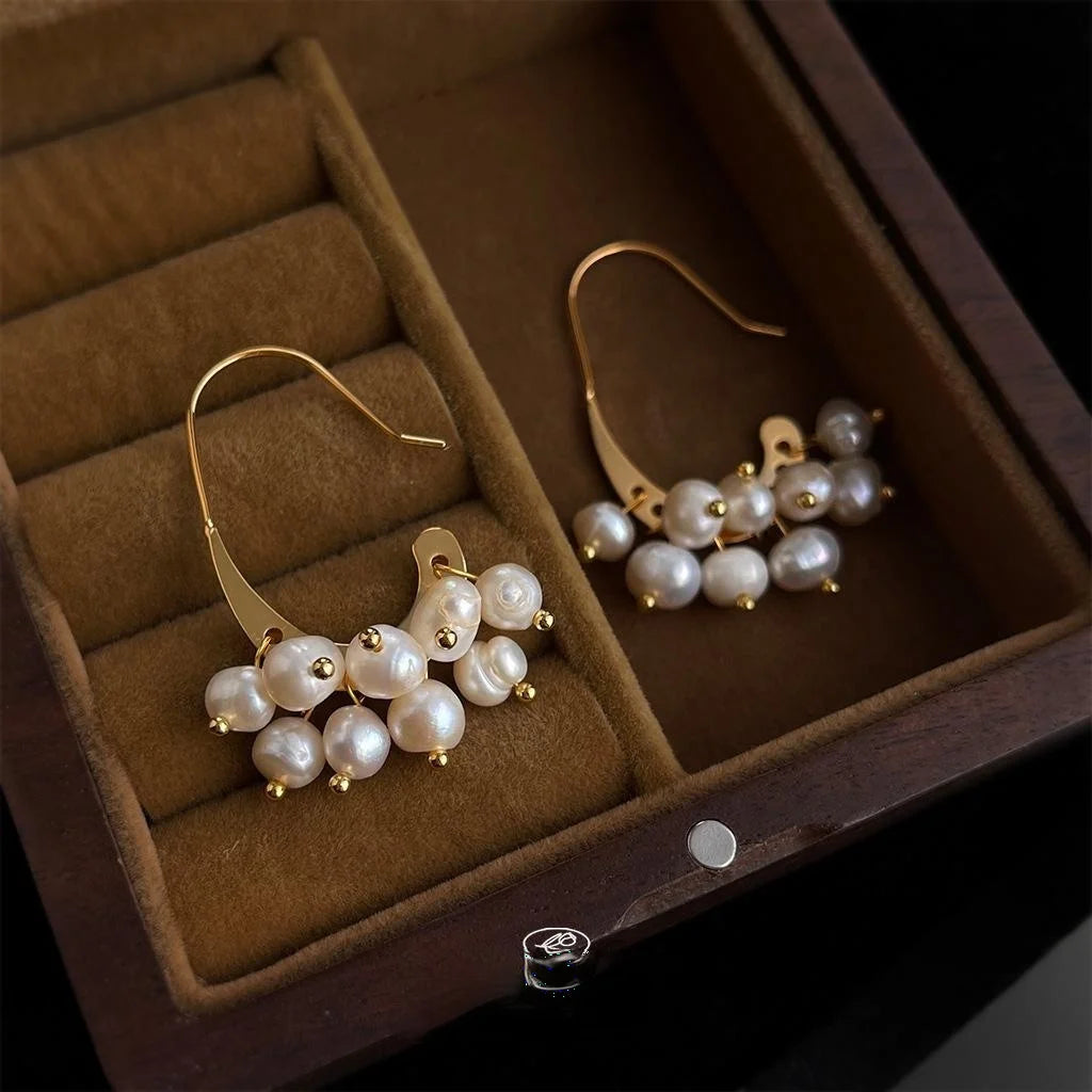 Handmade Freshwater Pearl Geometric Drop Earrings Light Luxury Fashion Jewelry