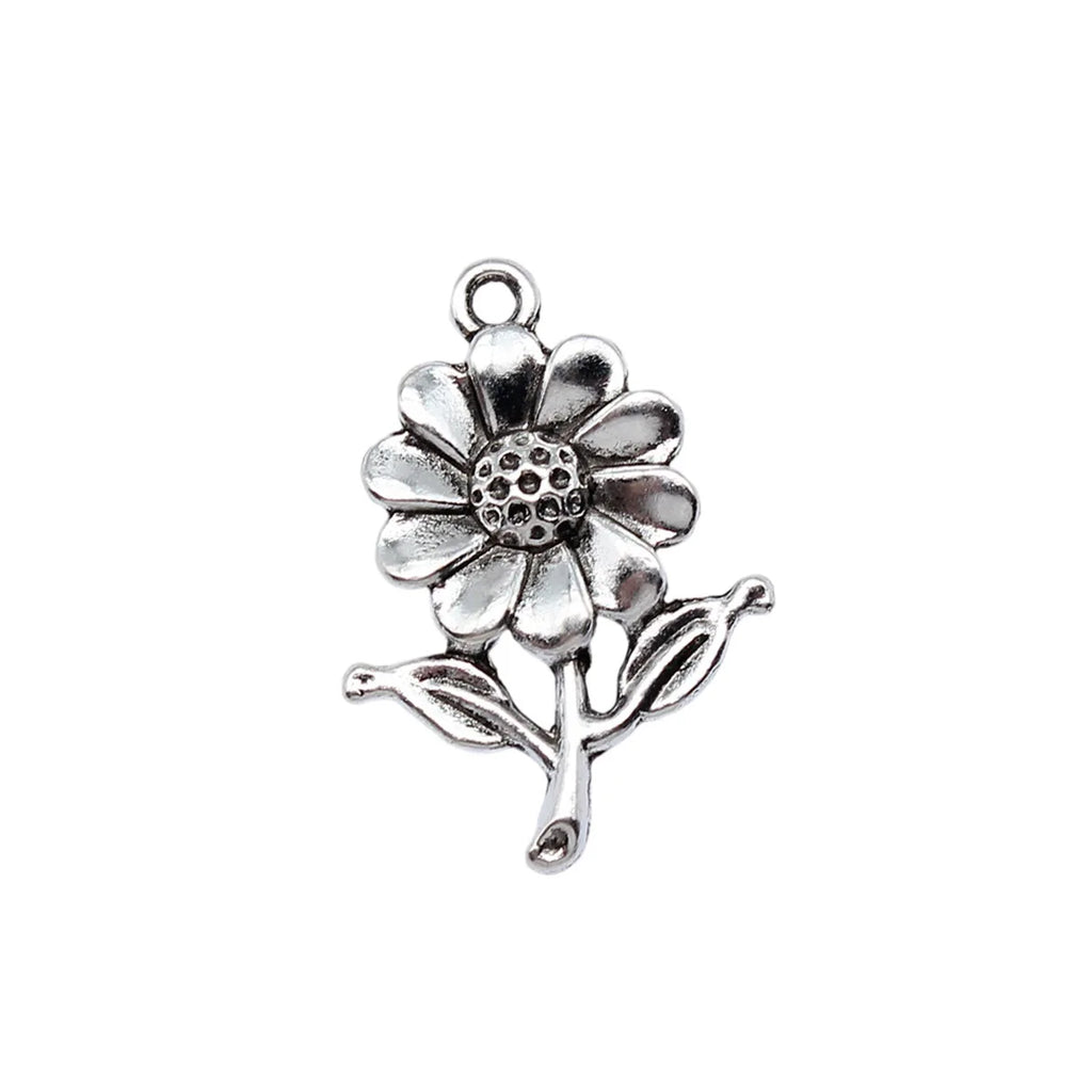 27x19mm 1.8g Antique Silver Zinc Alloy Flower Charm Pendant for DIY Necklace Bracelet Making