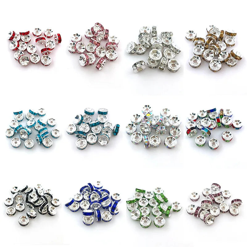 6mm Zinc Alloy Rhinestone Wheel Rondelle Spacer Beads for DIY Bracelet Jewelry Making