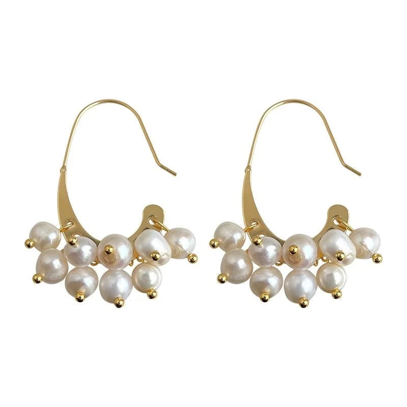 Handmade Freshwater Pearl Geometric Drop Earrings Light Luxury Fashion Jewelry