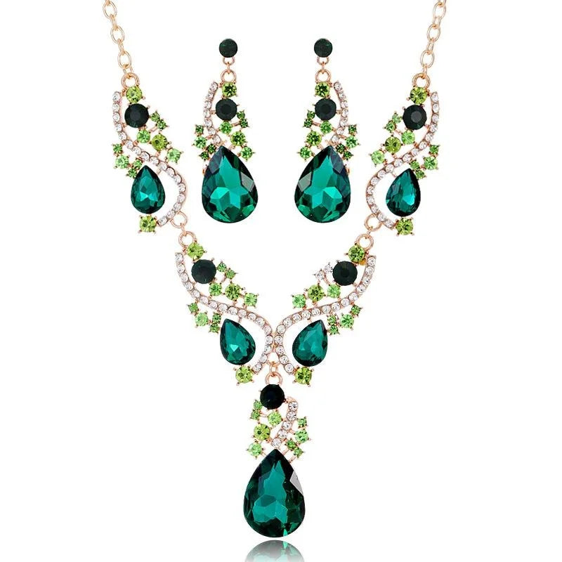 Luxury Bridal Rhinestone Crystal Necklace And Earrings Jewelry Set For Women Wedding Party Banquet Gift