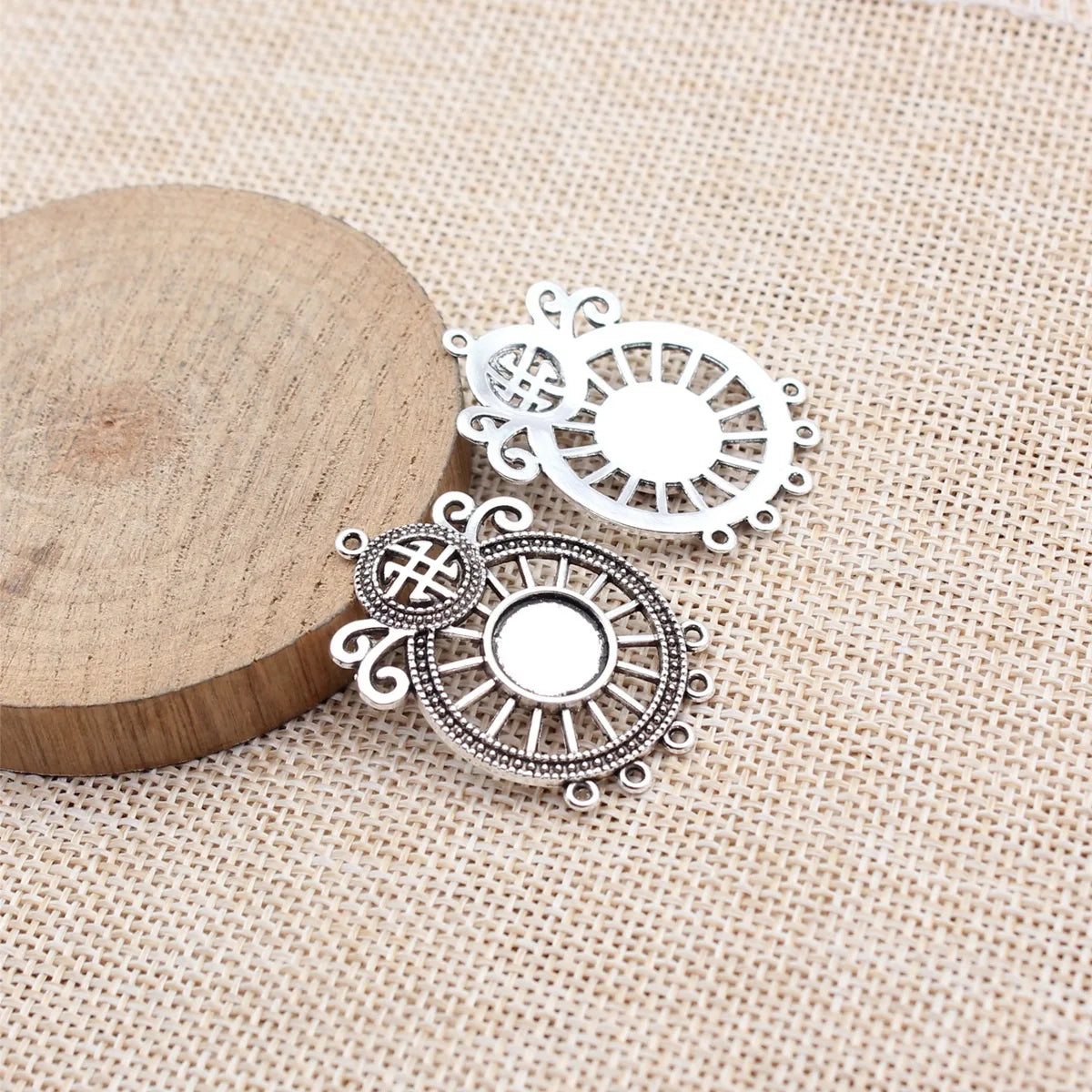37x25mm 3.6g Antique Silver Zinc Alloy Gemstone Setting Earring Connector Charm for Jewelry DIY