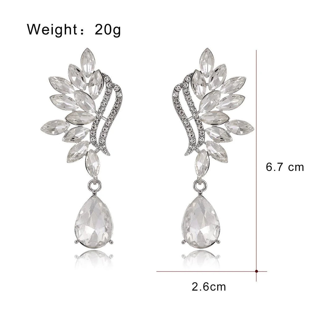 Luxury Champagne Crystal Leaf Drop Earrings With Rhinestone Teardrop Dangle For Wedding Banquet Party
