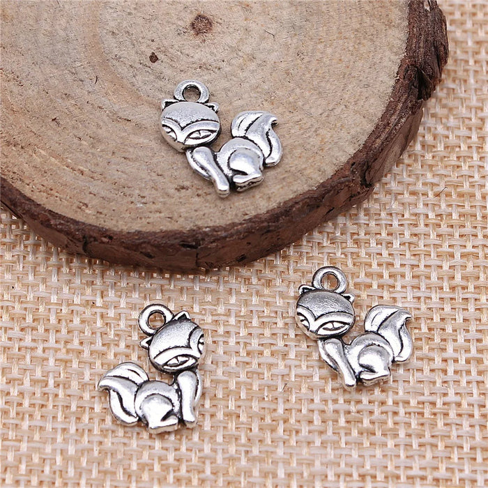 15x14mm 1g Antique Silver Zinc Alloy Small Fox Charm Pendant for DIY Bracelet Necklace Jewelry Making