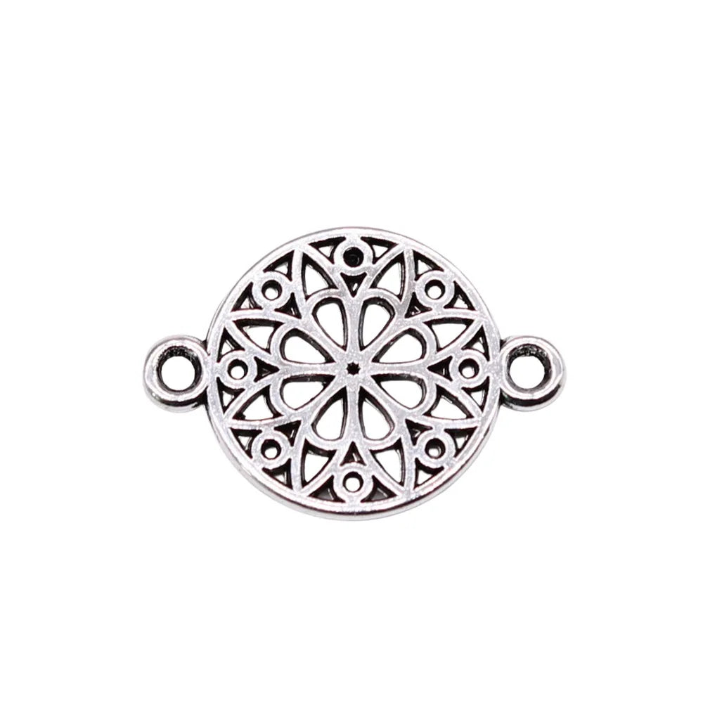 21x14mm 1.05g Antique Silver Zinc Alloy Geometric Flower Connector Charm Pendant for DIY Jewelry Making