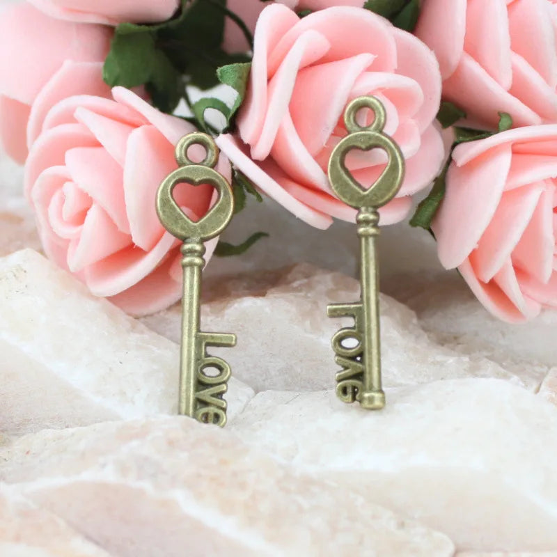 30x8MM Zinc Alloy Love Key Charm Pendant for DIY Necklace Bracelet Jewelry Making