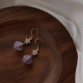 Purple Floral Glass Liuli 14K Plated Wind Chime Drop Earrings For Women