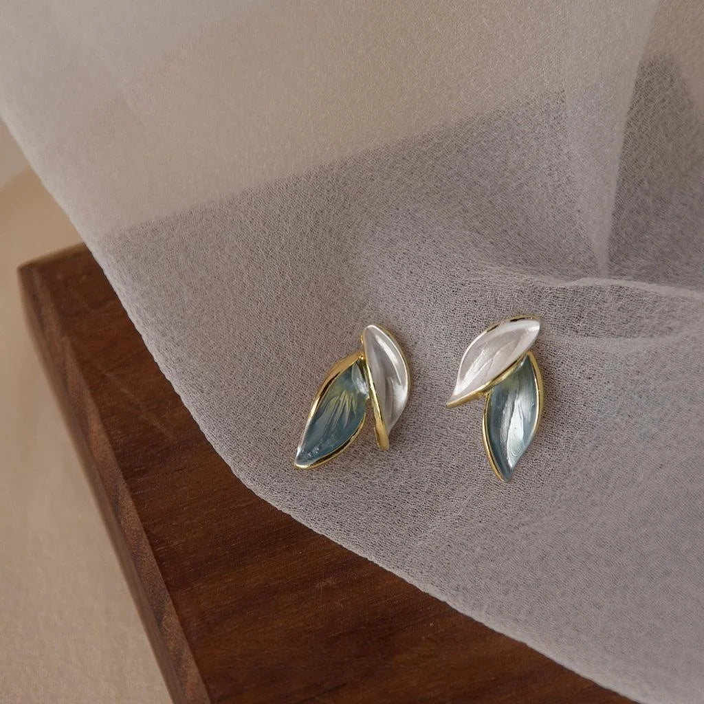 Fresh Green Leaf Stud Earrings Eco Alloy 14K Plated Custom Jewelry