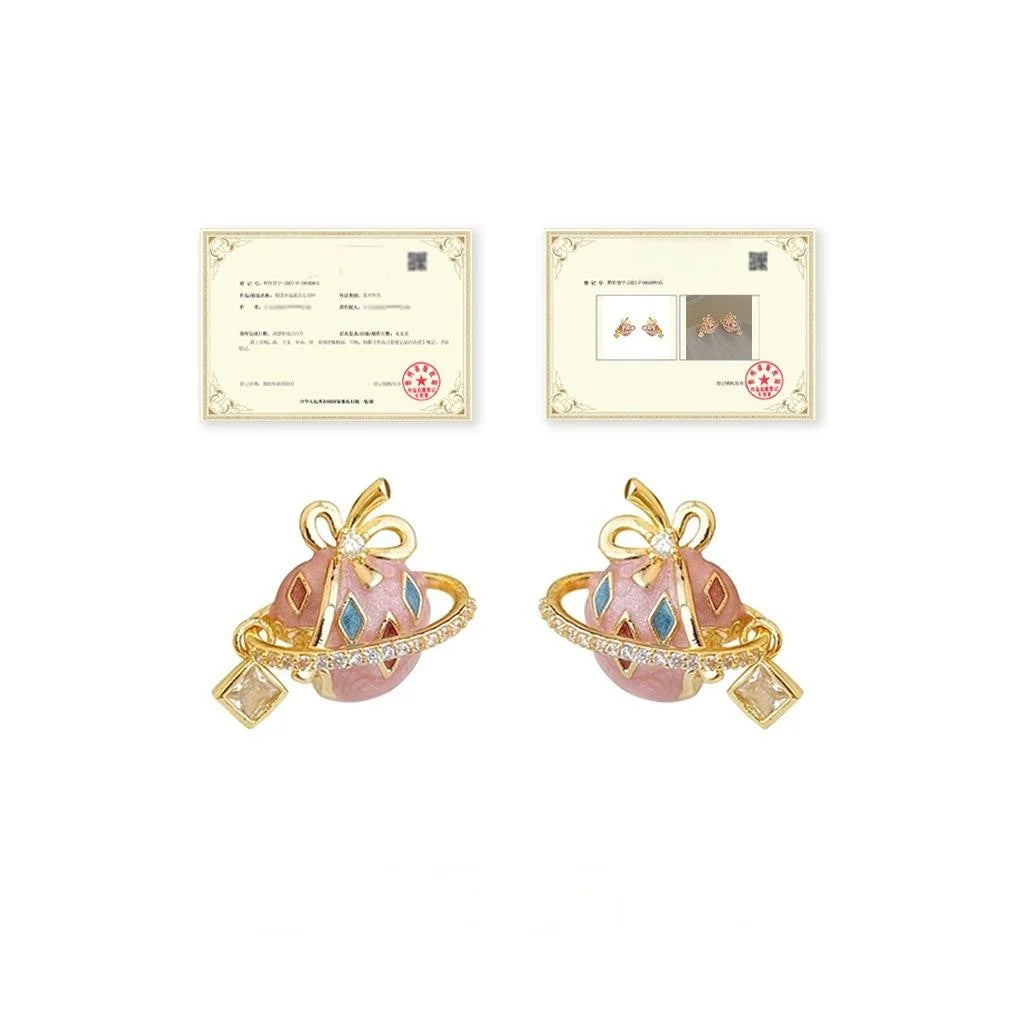 Sweet Strawberry Enamel Copper Zircon Stud Earrings Handmade Painted Fruit Geometric Jewelry