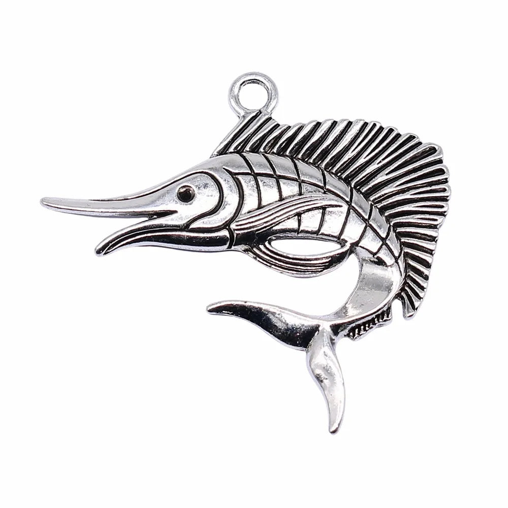 55x40mm 8.9g Antique Silver Zinc Alloy Swordfish Fish Charm Pendant for DIY Necklace Bracelet Jewelry Making