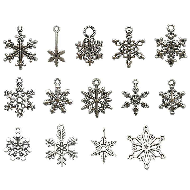 Antique Silver Zinc Alloy Hexagon Snowflake Bead for Christmas Bracelet Jewelry