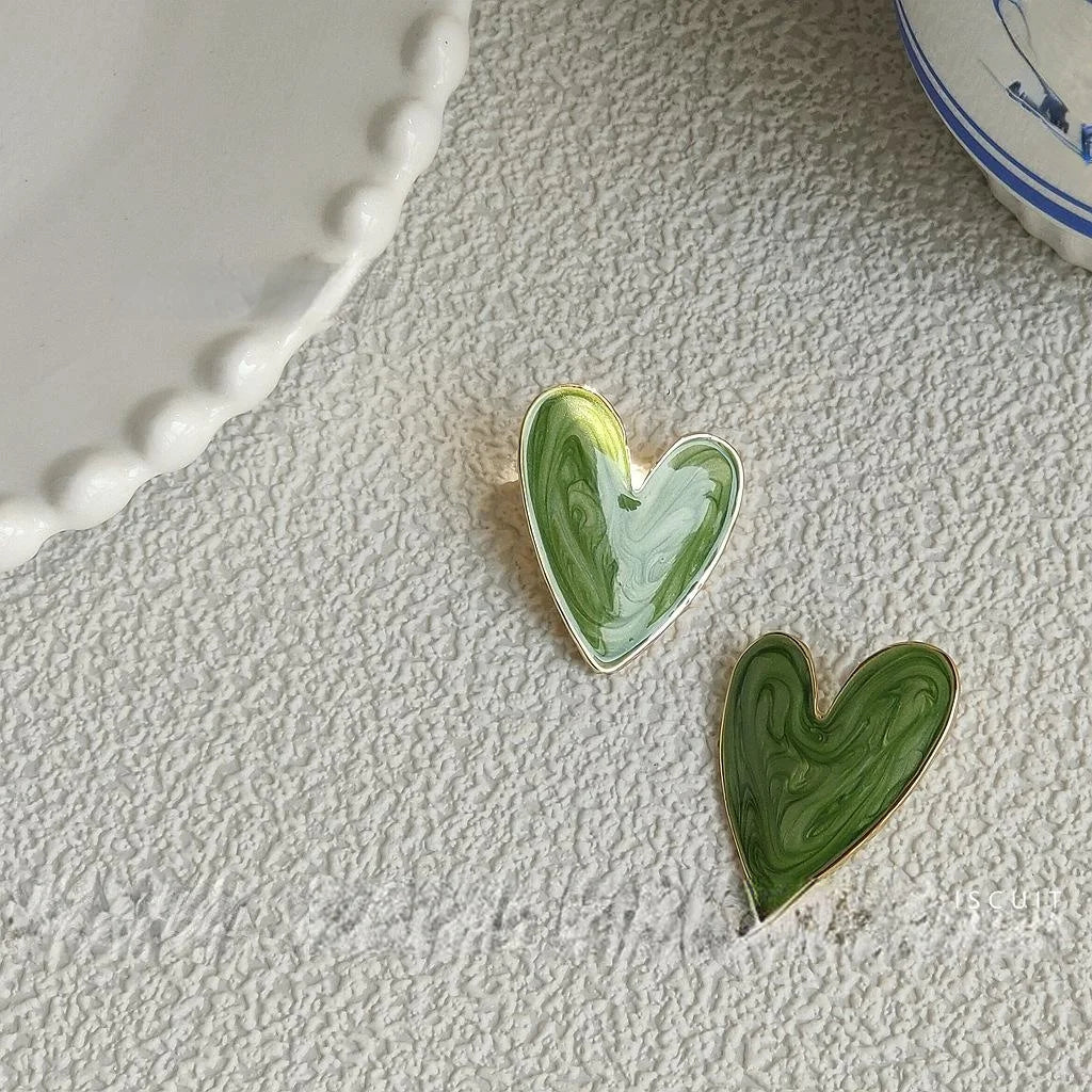 14K Gold Plated Enamel Heart Alloy Stud Earrings For Women Korean Style Jewelry