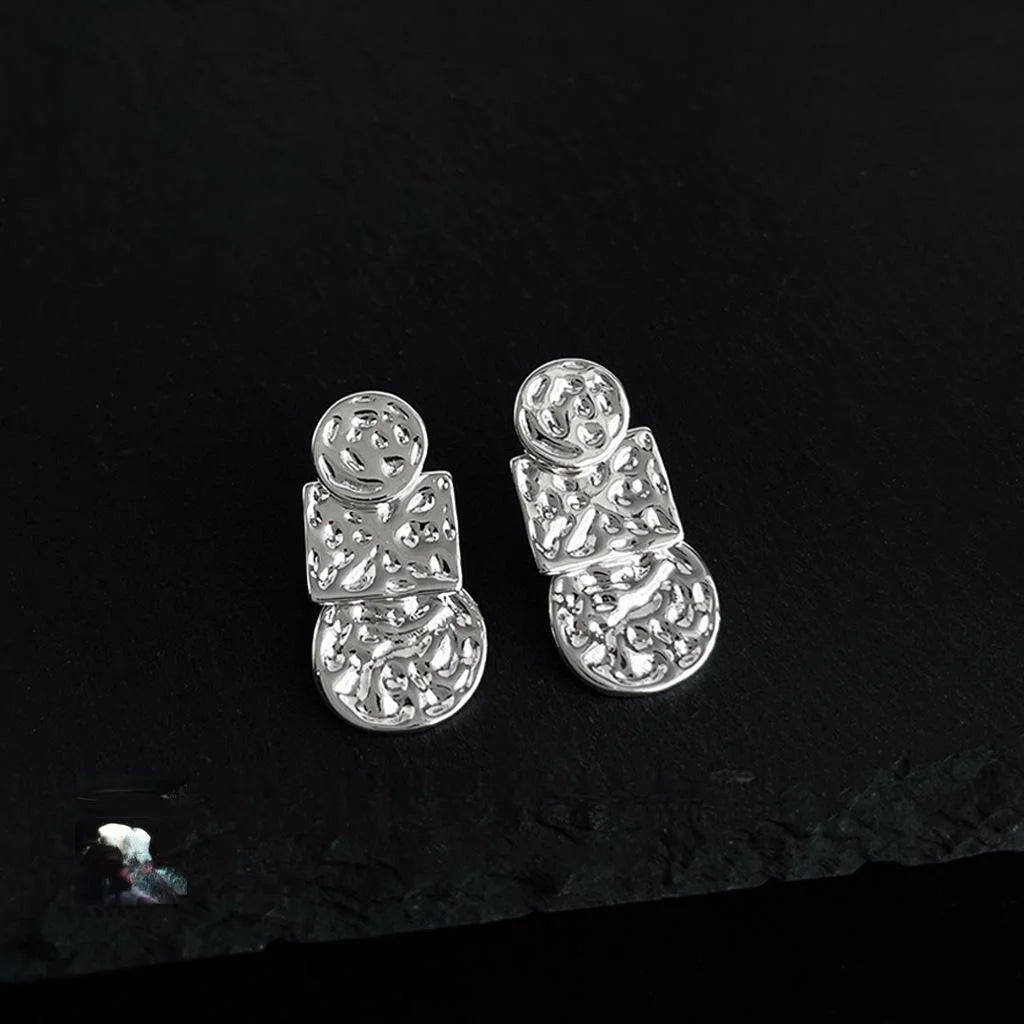 Minimalist Copper Geometric Square Liquid Metal Drop Earrings For Women