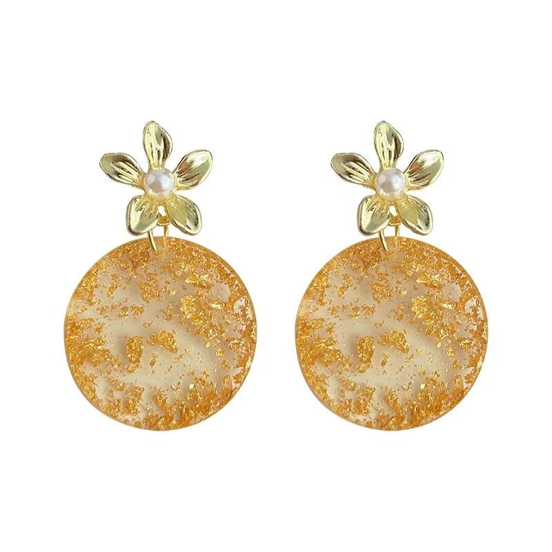 Original Design Copper Gold Foil 3D Peach Blossom Pearl Drop Earrings For Women