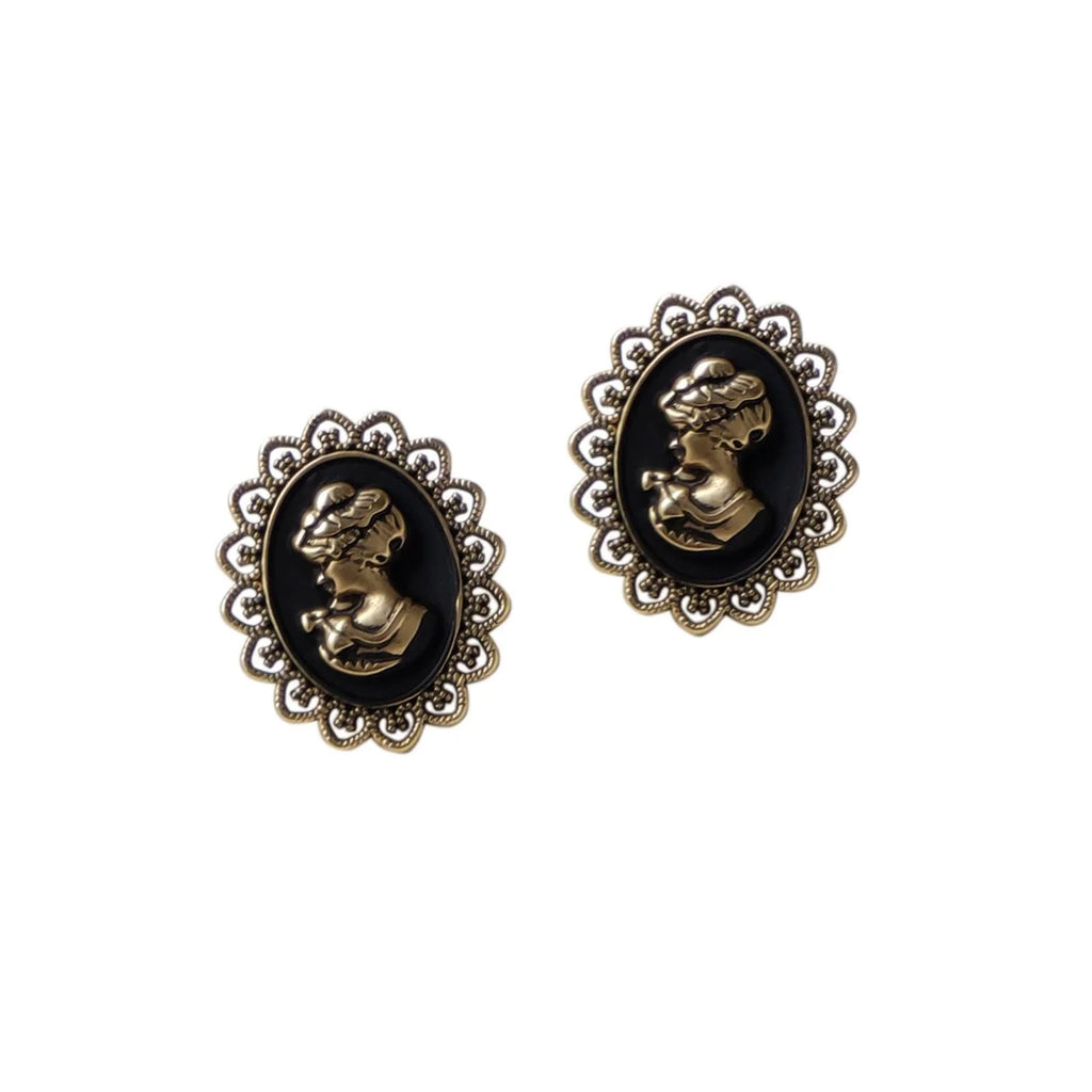 Alloy 3D Portrait Baroque Vintage Stud Earrings With Silver Plated Pins For Women