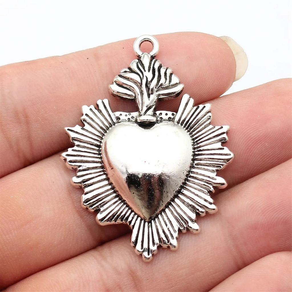 48x36mm 6.1g Antique Silver Zinc Alloy Gothic Heart Charm Pendant for DIY Necklace Jewelry Making