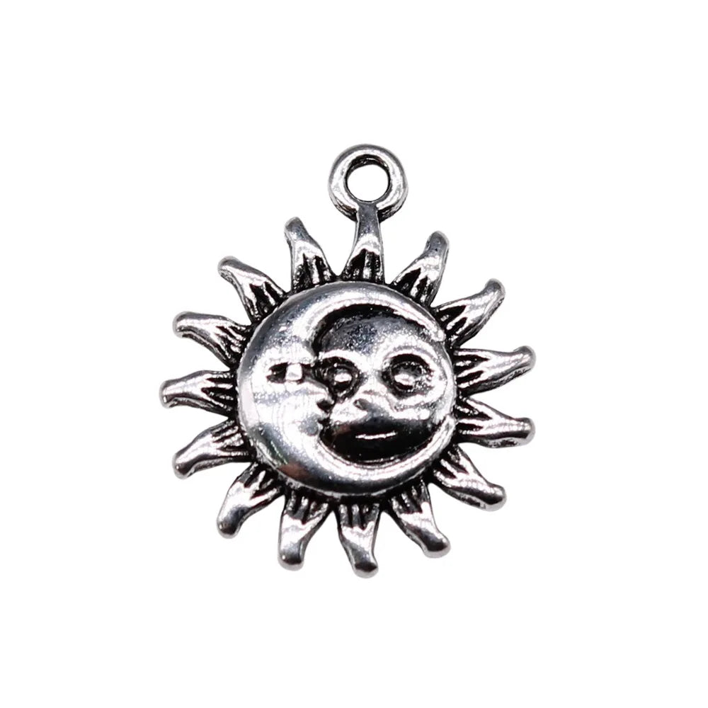 21x17mm 1.88g Antique Silver Zinc Alloy Moon Sun Charm Pendant for DIY Jewelry Accessories