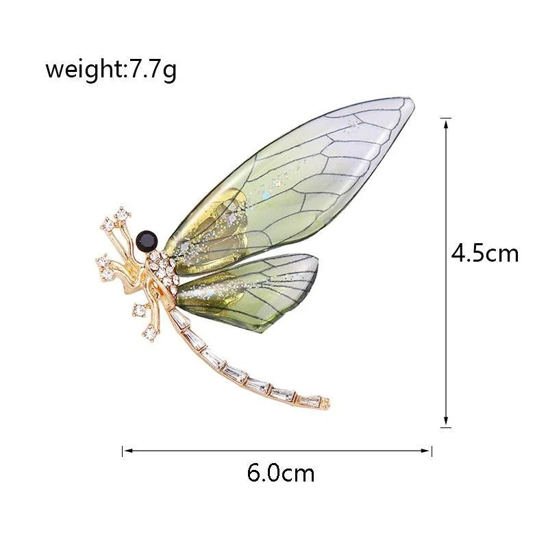 Elegant Colorful Dragonfly Rhinestone Brooch With Translucent Wings, Luxury Lapel Pin Suit Accessory Gift