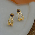French Vintage Old Money Geometric Tiger Eye Zircon C Shape Eco Copper Drop Earrings