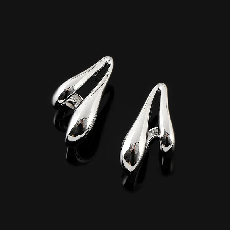 Elegant Silver Alloy Abstract Teardrop Waterdrop Stud & Clip On No Piercing Statement Earrings
