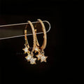 Luxury 14K Gold Plated Copper Star Drop Earrings With Micro Pave Zirconia Layered Design
