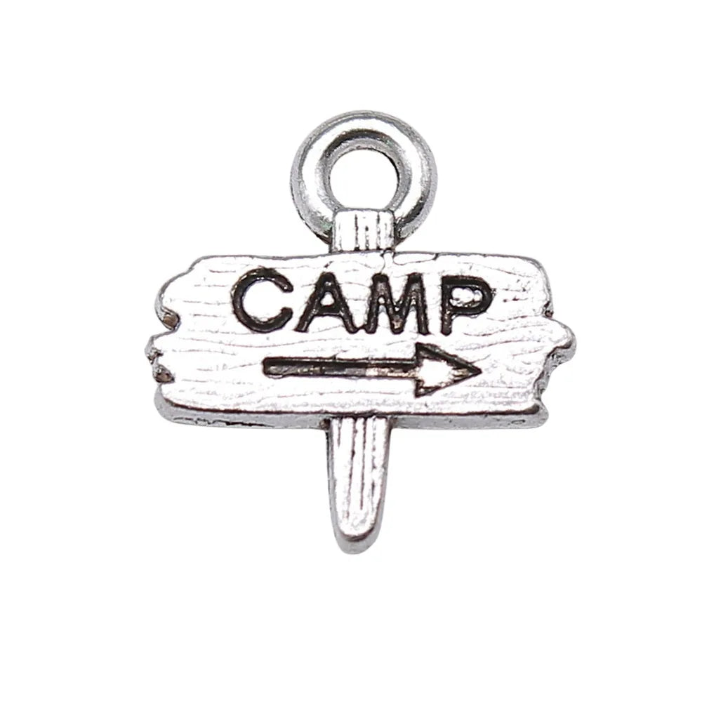 12x13mm 0.7g Antique Silver Zinc Alloy CAMP Camping Sign Letter Charm Pendant for DIY Outdoor Jewelry