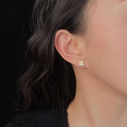 Mini 14K Plated Zircon Geometric Twist 3D Stud Earrings For Women Minimalist Jewelry