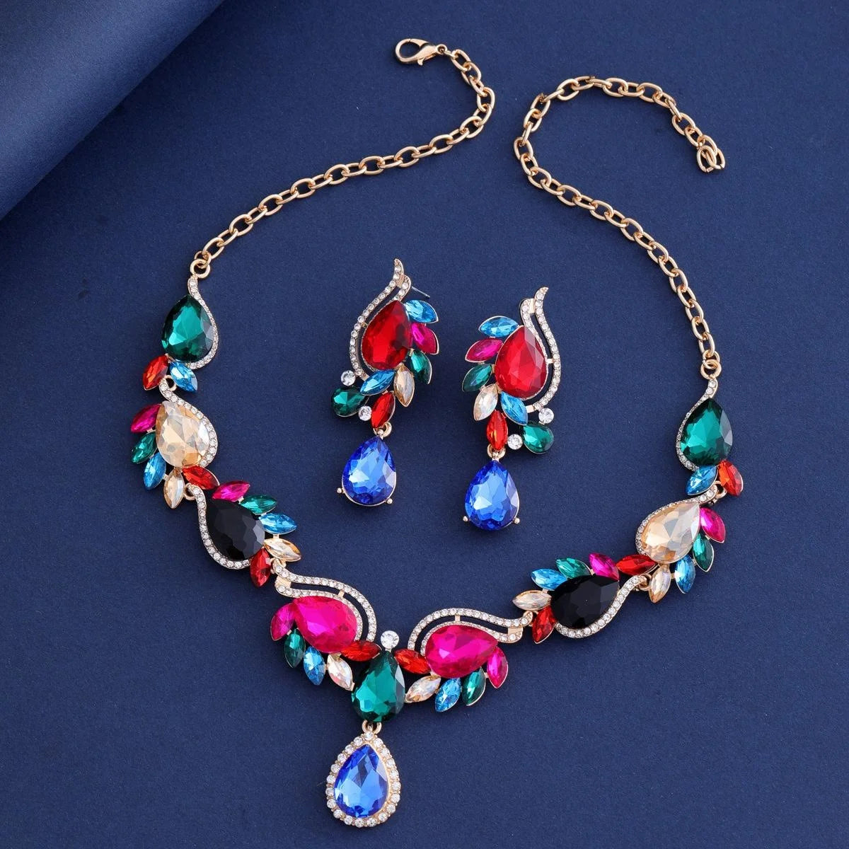 Luxury Bridal Rhinestone Crystal Necklace And Earrings Jewelry Set For Wedding Banquet Party Jewelry Gift