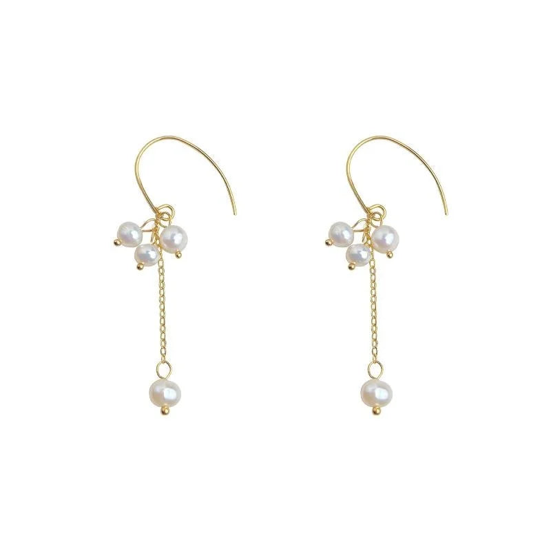 Luxury Freshwater Pearl Geometric Tassel Drop Earrings Handmade Irregular Fashion Jewelry