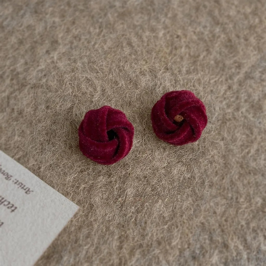 Vintage Burgundy Flocked Copper Geometric Hollow Stud Earrings For Women