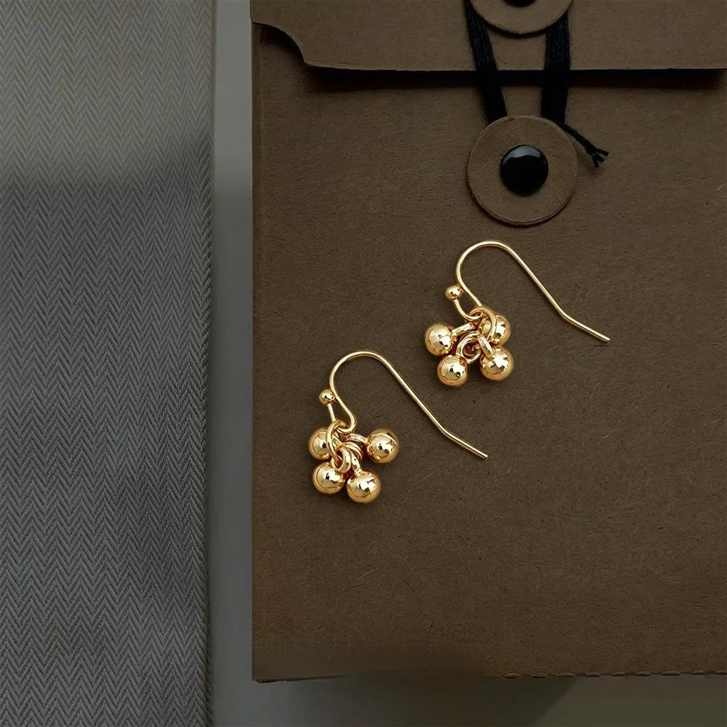 Eco-Friendly Copper Grape Cluster Gold Bead Drop Earrings Minimalist Tassel Style