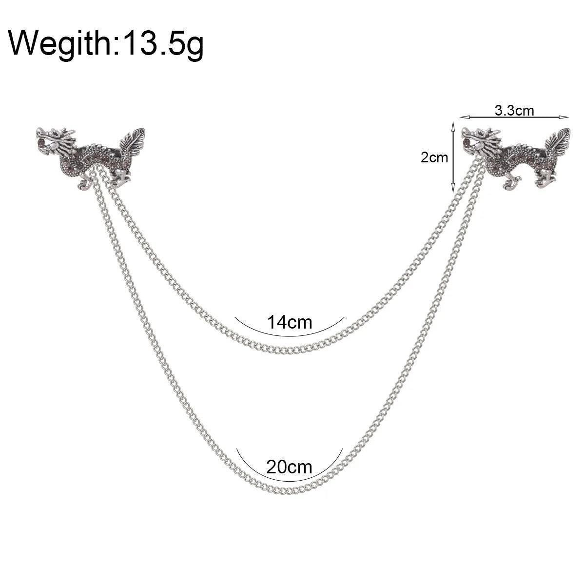 Vintage Rhinestone Dragon Collar Chain Brooch, Silver Alloy Animal Lapel Pin For Shirt Suit Accessory