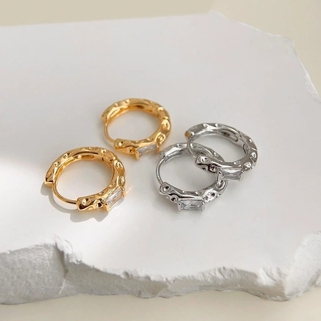 18K Gold Plated Copper Liquid Geometric Stud Earrings With Micro Pave Zircon Light Luxury Women's Jewelry