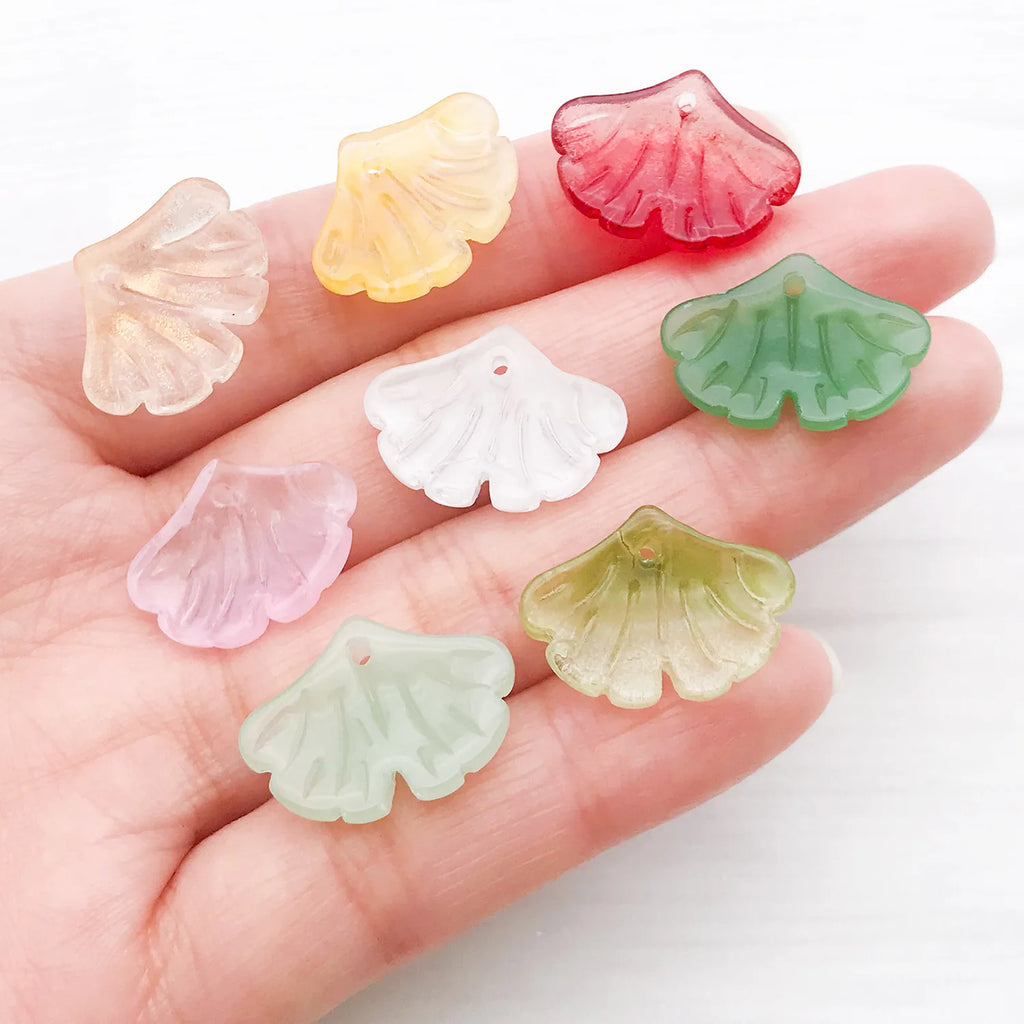 Glass Ginkgo Leaf Drilled Charm Pendant Beads for Hairpin Necklace Jewelry Making