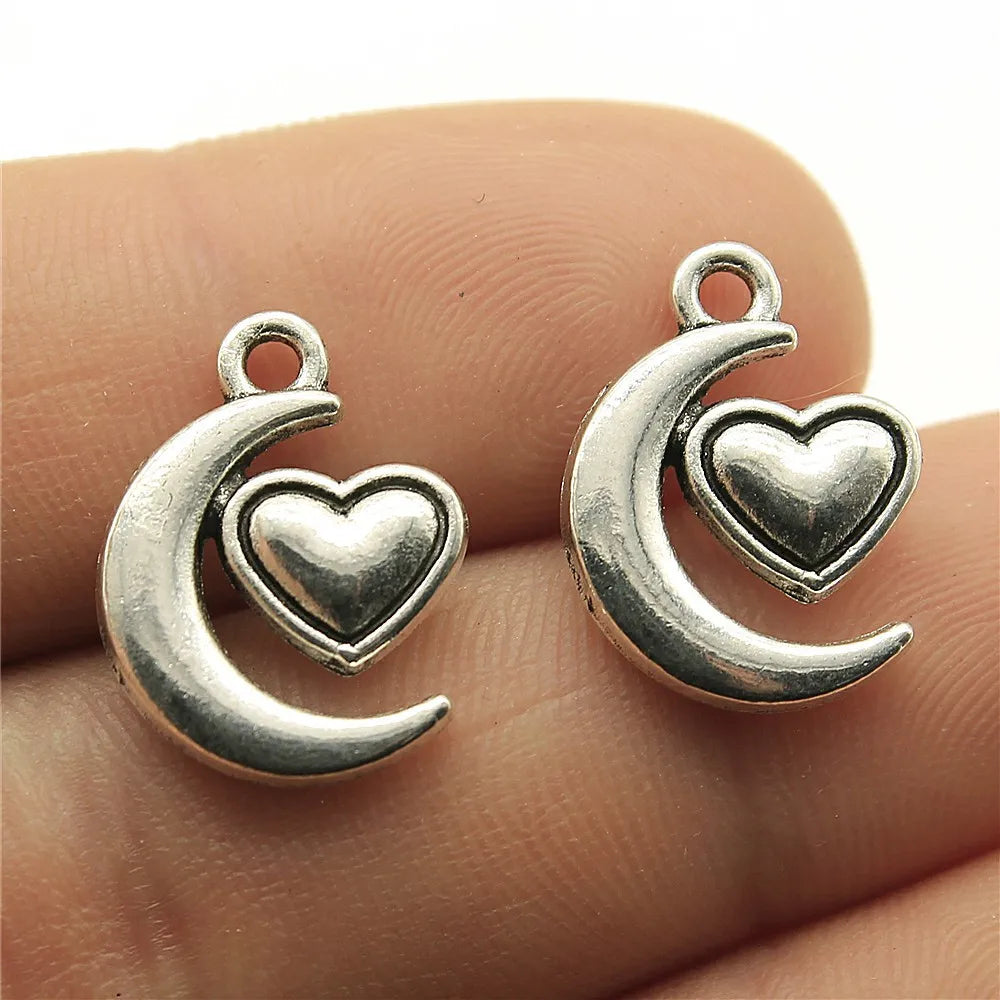 18x14mm 1.3g Multicolor Zinc Alloy Heart Moon Charm Pendant for DIY Necklace Bracelet Jewelry Making