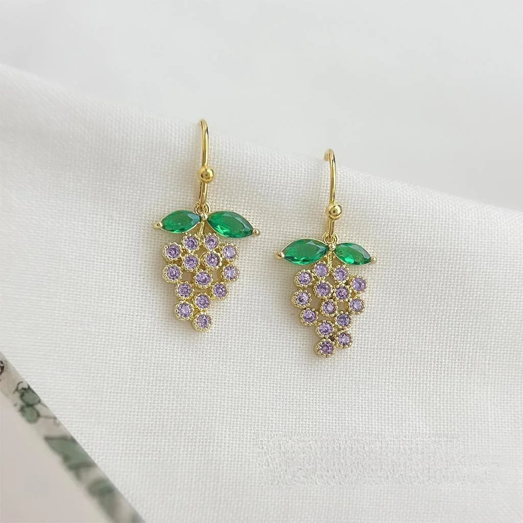 Light Luxury Purple Grape Zircon Micro Pave Copper Drop Earrings For Women Summer Jewelry